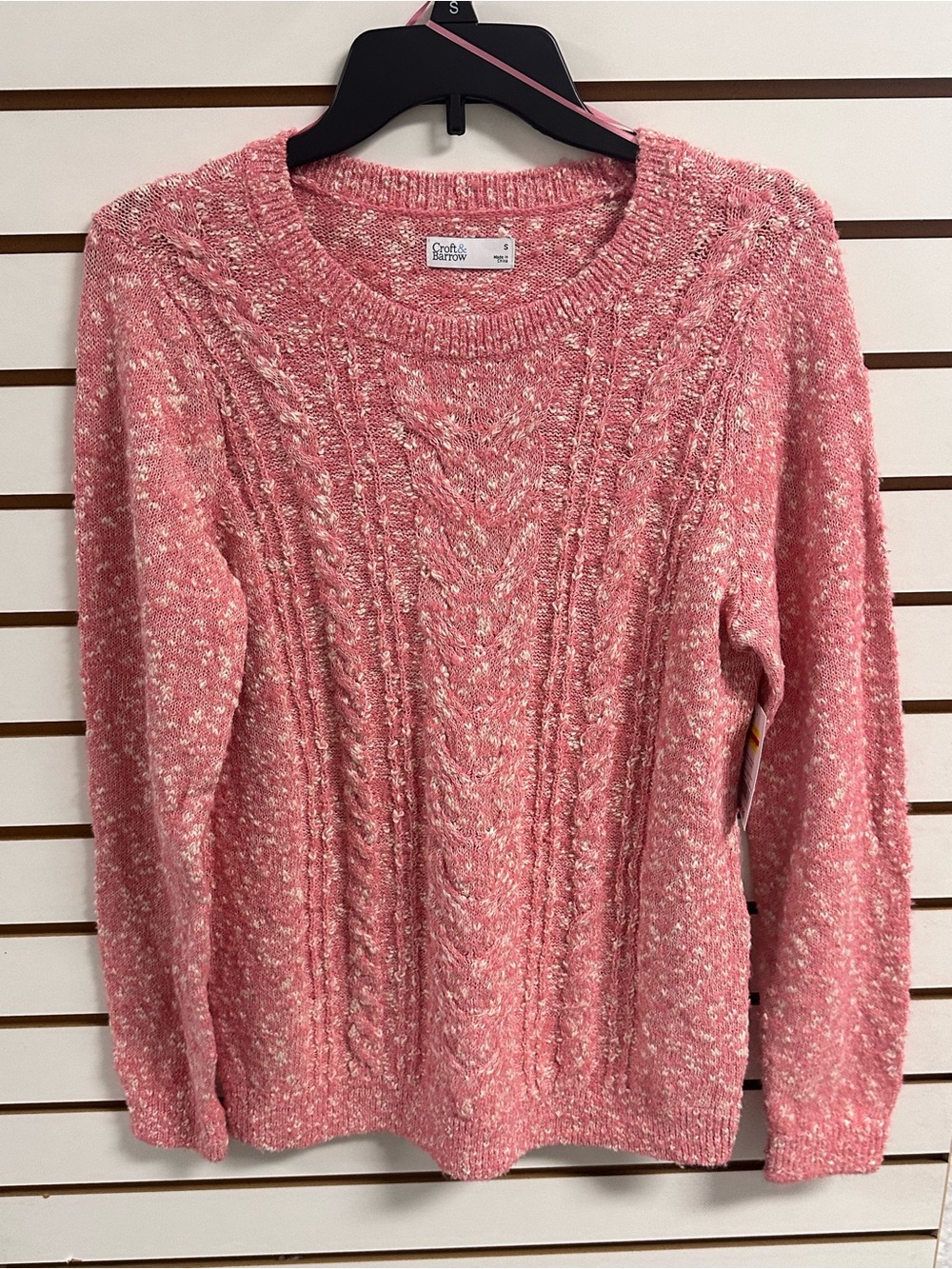 croft & barrow Pink Marled Cable Knit Crewneck Sweater